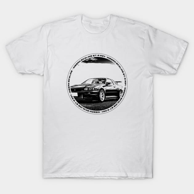 NISSAN SKYLINE GT-R R34 Black 'N White 4 T-Shirt by Cero